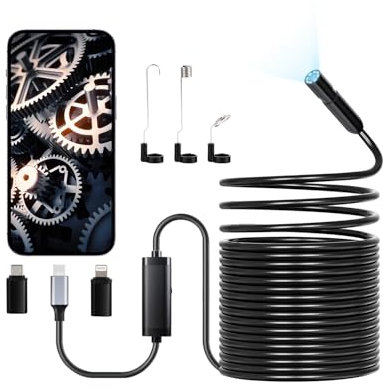 VEVOR Endoskopkamera mit 15 m langem Kabel, 1920P HD-Inspektionskamera für Android & iOS, industrielle Kanal-Kamera mit Licht – 8 LEDs, 2-facher Zoom, IP67-Schlangenkamera für Auto, Sanitär