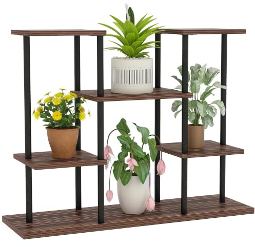 Outsunny 4-Etagen Pflanzenständer 61,5 cm Hoch Blumenständer Verkohlt | Pflanzenregal Holz, Mehrstöckig Blumentreppe, Blumenständer für Innen Außen, Blumentopfständer, Garten, Balkon
