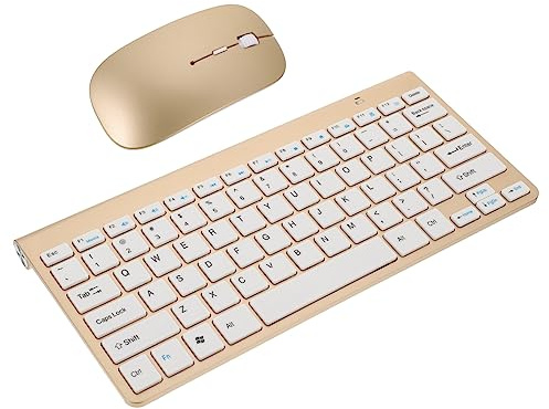 Teclado y Ratón Inalámbricos Dorado 78 Teclas Abs Plug and Play | USB Receptor Incluido, Estilo Minimalista y Pulsaciones Silenciosas, Uso Diario y Viaje de Negocios