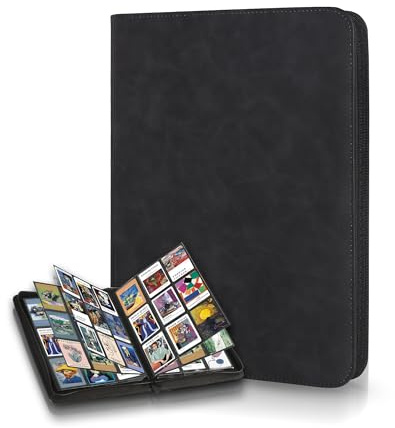 ELAKIRI Sammelkarten Album für 540 Karten,9-Pocket Toploader Binder mit 7x9cm Hüllen,Sammelalbum Karten mit Wasserdichter Lederhülle & Reißverschlus,Schwarz Trading Card Binder für MTG,Yugioh