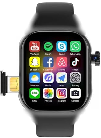 JINSHANGZI NEW XH022 Smart Watch 4G SIM Card 2.06'' AMOLED Screen GPS WIFI 190°Rotating Camera Video Call Goog1e Play Android Smartwatch (Black,2+32GB)