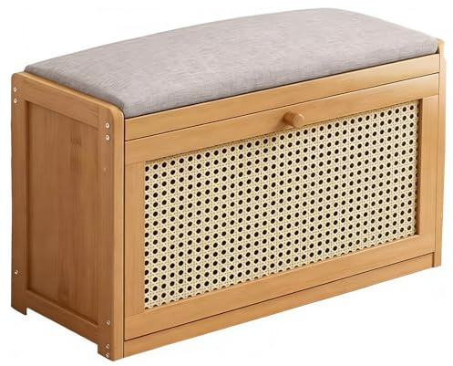 Shoe Storage Bench with Cushion, Bench with Storage Cabinet 2 Tier Entryway Rack with Adjustable Shelf & Linen Seat Cushion,Adjustable Shoe Organizer Cabinet (50cm)