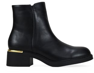 BOSANOVA Botines de caña Baja para Mujer en Piel Vegana con Suela Plana y Ligero tacón con Detalle metálico. Cierre con Cremallera Interior. Calzado para Mujer