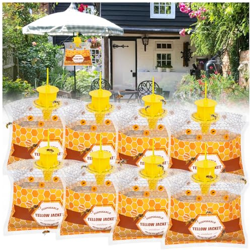 8 Pack Disposable Wasp Traps Outdoor Hanging Carpenter Bee Traps for Outside Yellow Jackets Trap Hornet Trap Wasp Catcher Bug Flies Garden