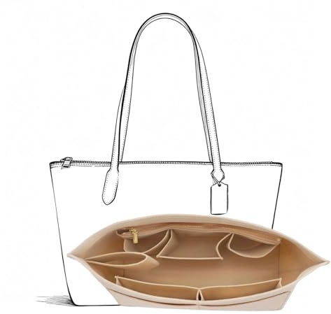 RhiVrillion Organizador Insert para Bolso Tamaño L, Compatible con Bolsos Toté, Fieltro Suave con 10 Bolsillos, Incluye Moldeador (30x17x14.5 cm)