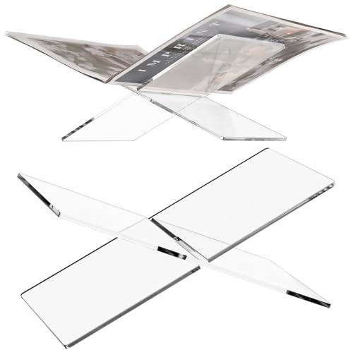 Kronabelle öppen läsningshållare, stor bred 2 st klar akryl bokstativ, 12,2 x 15 cm, handsfree lärobok surfplatta tidning kokbok