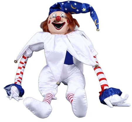 HLKSOUREZ Muñeca de Payaso de Halloween, decoración de muñeca de Payaso Espeluznante, Adorno de Payaso Aterrador con patrón de Rayas Vibrantes, decoración temática de Terror Colgante para