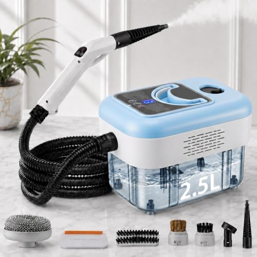 Yapasopu Limpiador a Vapor 2000 W, 6 Cepillos, Tanque de 2.5 L, limpiador vapor Portátiles de 3 Barras, con 3 Velocidades Regulables, para Ventanas, Campanas, Telas