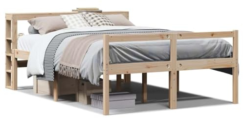 Qnhdfrt Seniorenbett 160x200 cm aus Massivholz, Bettgestell mit Kopfteil und Fußteil, Komforthöhe 44 cm, Bettrahmen mit Stauraum unter dem Bett, Massivholzbett unbehandelt