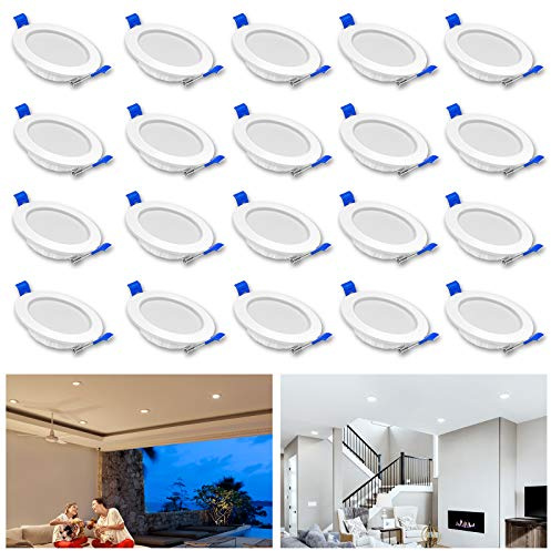 YEATHOR 5W LED Downlights Recessed Spotlights Ceiling Lights Cool White Ultra Slim Spot Lights Round Daylight for Bathroom, Living Room, Kitchen, 20 Pack