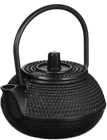 JOINPAYA Mini Teapot Small Teapot for Tea Lovers to Decorate Your Home or Office Cast Iron Small Tea Kettle with Rustproof Material and Long Serving Life, Classic Black