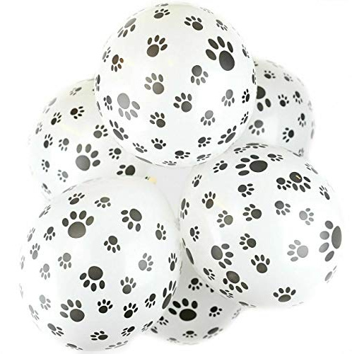 Happium Luftballons mit Hundepfotenabdruck, 30,5 cm, niedliches Welpenmotiv, Latex-Luftballons für Jungen und Mädchen, schwarz-weiß, Party-Dekorationen für Kinder und Kinder, 10 Stück