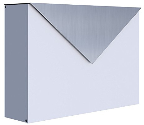 Briefkasten, Design Wandbriefkasten Letter Weiß/Edelstahl - Bravios