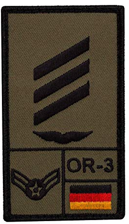 Café Viereck ® Hauptgefreiter Luftwaffe Bundeswehr Rank Patch mit Dienstgrad - Gestickt mit Klett – 9,8 cm x 5,6 cm – Oliv – Linke Seite