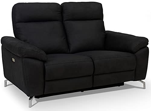 Furnhouse Ibbe Design Selesta Canapé Inclinable Électrique 2 Places en Tissu Noir Sofa Canapé Relax Canapé de Relaxation avec Repose-Pied et Port USB, Pieds en Métal