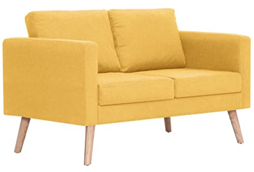 vidaXL Sofá de Tela 2 Plazas Amarillo Asiento Taburete Sillón Silla Taburete Banco Banquillo Mueble Mobiliario Salón Comedor Cocina Hogar