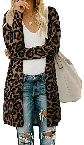 OUGES Women's Long Cardigan for Women UK Lightweight Long Sleeve Ladies Open Front Casual Coat with Pockets