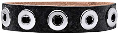 Quiges Damen Lederarmband für 12mm Druckknöpfe/Chunks Schwarz 18-20cm