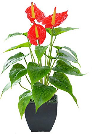Artificial Flower Calla Lily Faux Small Potted Plant with Black Pot Fake Bonsai Flower for Home, Office, Indoor and Outdoor Occasions Decor (Red Fake Flower)