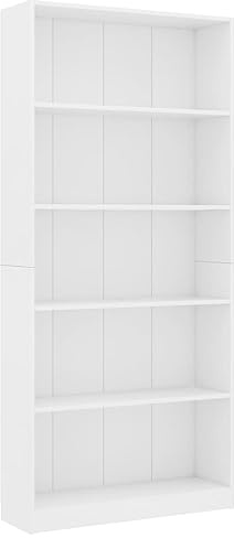 vidaXL Bücherregal mit 5 Ebenen, Aufbewahrungsmöbel mit Fächern, Bücherschrank, Wohnzimmer, Innenbereich, modern, weiß, Holz