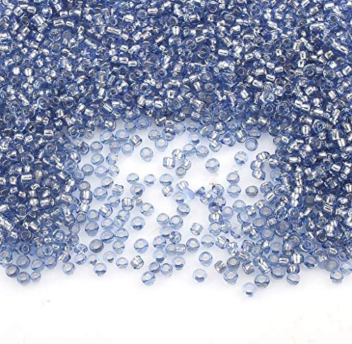 6 500 stycken glas rocailles pärlor 2 mm silvermatning, silverfodrad, 11/0, ponny pärlor, silverfodrad, silverfodrade fröpärlor safirblå)