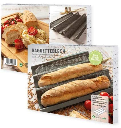 Wundermix - Bandeja para baguettes con revestimiento antiadherente • Molde para hornear 3 baguettes • Accesorio de panadería para panes franceses