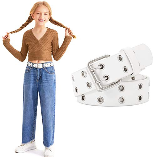 WERFORU Mädchen Gürtel Kinder PU-Leder Taillengürtel für Jeanshosen Doppelter Ösengürtel