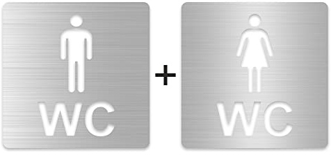 3D WC Schild, Metall-Optik, Hochglanz/Matt, selbstklebend, Damen, Herren, Türschild, Hinweisschild, Toilette, Acryl/Holz (Set, Silber (gebürstet))