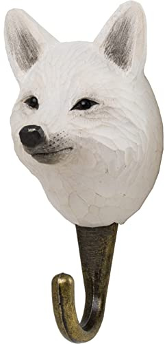 WILDLIFEGARDEN WG4796 Haken Polarfuchs - Handgeschnitzter Tierhaken aus Holz und Metall - Polartiersammlung
