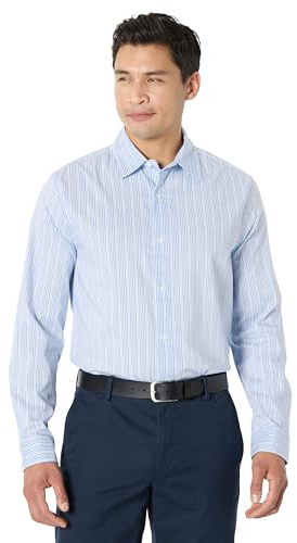 Amazon Essentials Camisa de vestir elástica de manga larga para hombre, ajuste regular, rayas azules y blancas, talla S