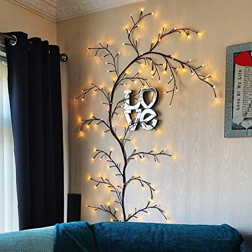 Willow Vine Lights,Intelligent Voice Control 8 Flash Model Twinkling Tree, 8.5ft Flexible Tree 160 Leds for Living Room Bedroom Decorations, Lighted 20 Branchs for Wall Corner Decor(Voice+Key Control)