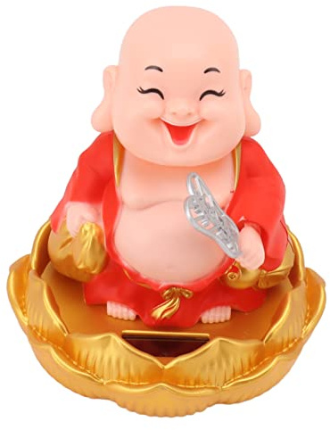 Haofy Solar Buddha Statue Solar Nickende Maitreya Auto Ornament Dekoration Kopfschütteln Spielzeug für Reichtum und Vermögen Solar Buddha Statue (Rote Kleidung)