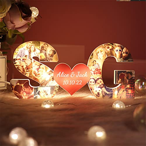 Personalisierte Foto Brief Herz Lichter mit Namen, benutzerdefinierte Alphabet Bild Collage Lampe Fotorahmen Collage für Familie Weihnachten Bilder Geschenk für Paar Mutter Frau Aniversary
