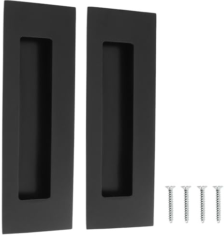 QOPAHI Recessed Sliding Door Handles Matt Black, 150mm Pocket Door Hardware, 304 Stainless Steel Flush Handle Pulls for Cabinet, Closet, Barn, Garage (2 Pack)