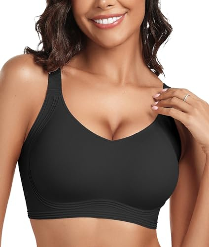 OEAK Reggiseni push-up senza cuciture senza ferretto copertura completa anti cedimenti comodi reggiseno con scollo a V reggiseno senza fili per tutti i giorni nero, S