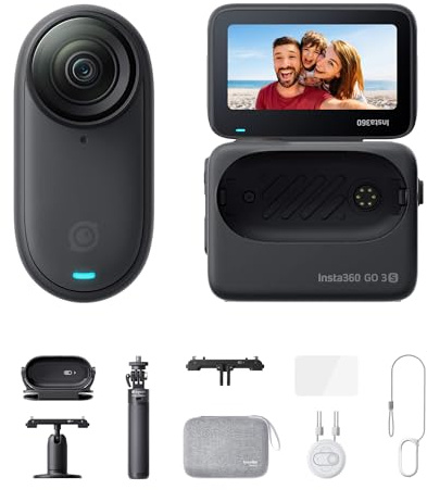 Insta360 GO 3S Pack Tout-en-Un (128 Go) - Petite caméra de vlog 4K, POV Mains Libres, Montage Partout, stabilisation, 140 Min d'autonomie, étanche à 10 m, édition IA, Noir Minuit