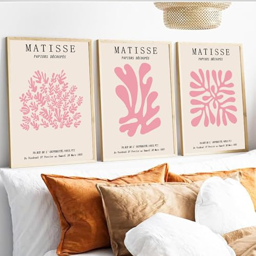 yulihaz Pink Matisse Set di 3 poster su tela minimalista rosa chiaro Henri Matisse, decorazione artistica da parete, stampa astratta rosa, immagini estetiche per camera da letto e soggiorno, senza