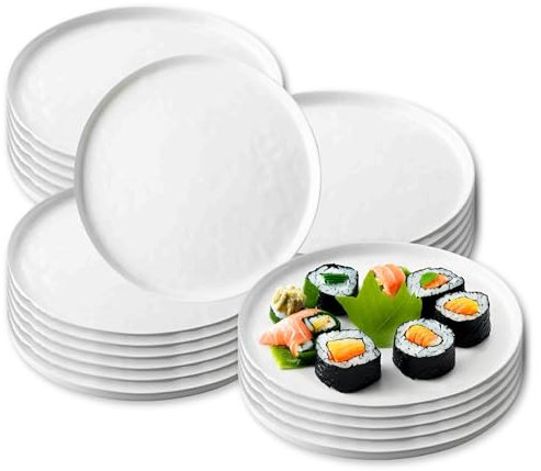 Tablecraft Melamine Round Serving Plates, Ridge Collection Heavy Duty Shatter Resistant, Commercial Restaurant and Foodservice Use, for Dessert, Salad, Appetizer, Bread Rolls, 7.5, White, 24 pcs