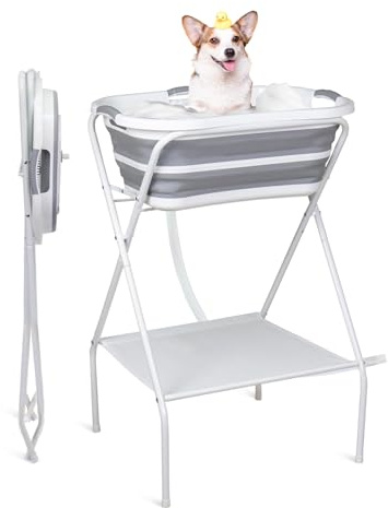 Baignoire portable pour chien et station de lavage pour chien, baignoire surélevée pliable pour le bain, la douche, le toilettage, bassin de bain pour animaux de compagnie pour chiens de petite et