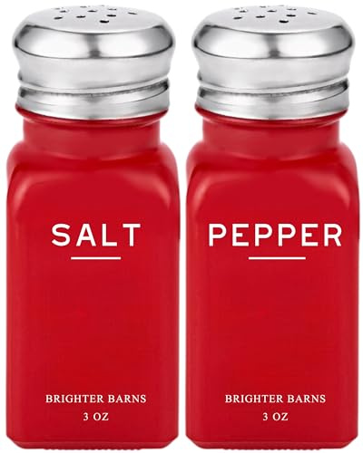 Rotes Salz- und Pfefferstreuer-Set von Brighter Barns – moderne Küchendekoration – niedliches Salz- und Pfefferstreuer-Set aus Glas mit Edelstahldeckel – modernes Küchenzubehör für Zuhause, Restaurant