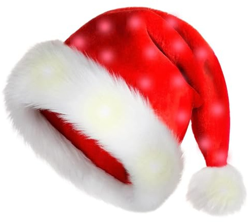 Nikolausmütze Leuchtend - Plüsch Weihnachtsmütze, Deluxe Plüsch Nikolausmütze | Blinkende LED Nikolausmütze, Weihnachtsmütze mit LED-Lichtern, dekorative Weihnachtsmann-Kostümpartys Hut für