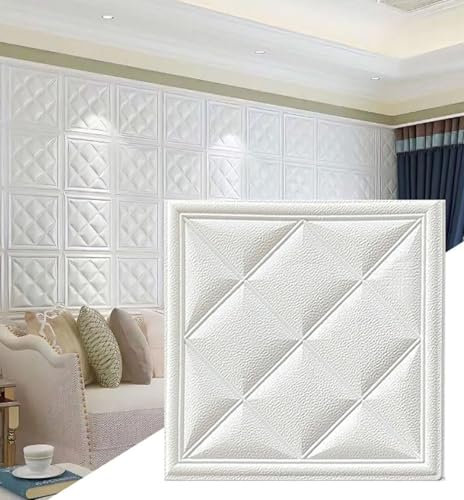 Lot de 10 panneaux de papier peint à motif brique blanche - Autocollants muraux imperméables et amovibles pour salon, chambre à coucher - 30 x 30 cm