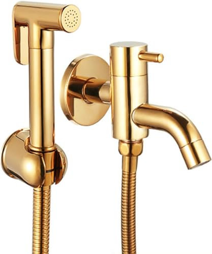 Bidet spruzzatore, Kit Completo Doccia per WC Francese, Oro, Ottone, Bidet spruzzatore Portatile, Kit Completo Doccia per l'igiene del WC (Golden B)