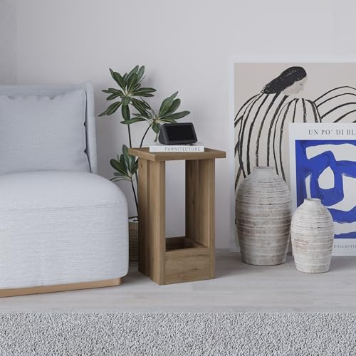 HOCUS PICUS Moderner Beistelltisch Schlanker Quadratischer Schmaler Tisch Industrielles Kaffee-, Tablett- & Minimalistisches Design Konstruktionsholz Sofatische für Kleine Räume Wohnzimmer