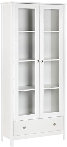 Beliani Vitrina Armario clásico escandinavo Decorativo aparador Alto con Expositor de Vidrio cajón Blanco Nornalup