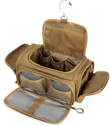 Prokva Neceser táctico para hombres, bolsa de higiene colgante, organizador de viaje para afeitado, artículos esenciales de ducha y artículos de tocador (bolsa vacía), Caqui
