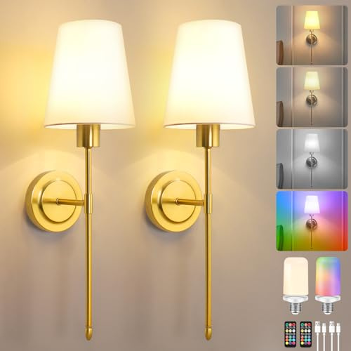 Gaethra Innenwandleuchte, wiederaufladbar, USB, E27 Lampen ohne Strom, kabellos, dimmbar, RGB mit Fernbedienung, für Treppen, Flur, Wohnzimmer, Schlafzimmer, 2 Stück