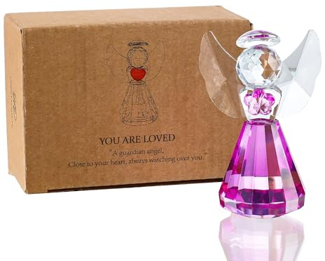 HDCRYSTALGIFTS 7,6 cm Violette Kristallengel-Figur, Geschenke für Frauen, Kunstglas, Schutzengel-Statue, Sammlerstücke, Heimdekoration