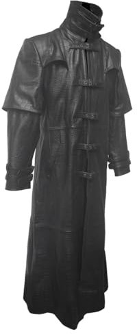 Men’s Brown Leather Crocodile Print Trench Coat – Gothic Matrix Steampunk Vintage Fashion Duster Jacket (UK, Alpha, 5XL, Regular, Regular, Black Crocodile Print)