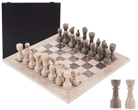 Marmor Schach Set 15 Zoll Verona und Ozeanic Handgemachtes Brettspiel mit Aufbewahrungsbox, Klassisches Reiseschach-Set für Erwachsene mit Stücken & 2 Extra-Königinnen Elegantes Geschenk & Wohnkultur